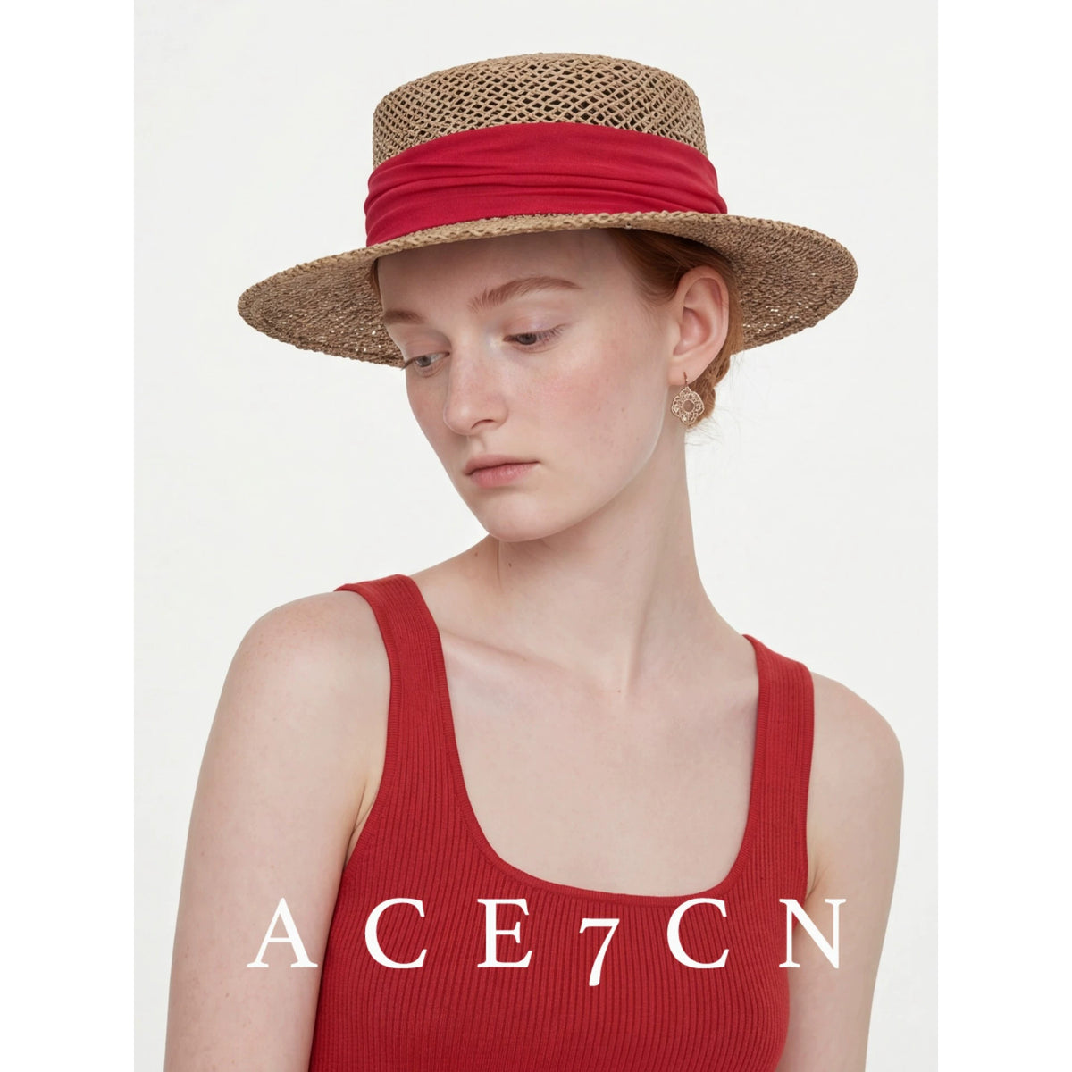 South-France Seagrass Hand-Woven Dress Hat Flat-Top Straw