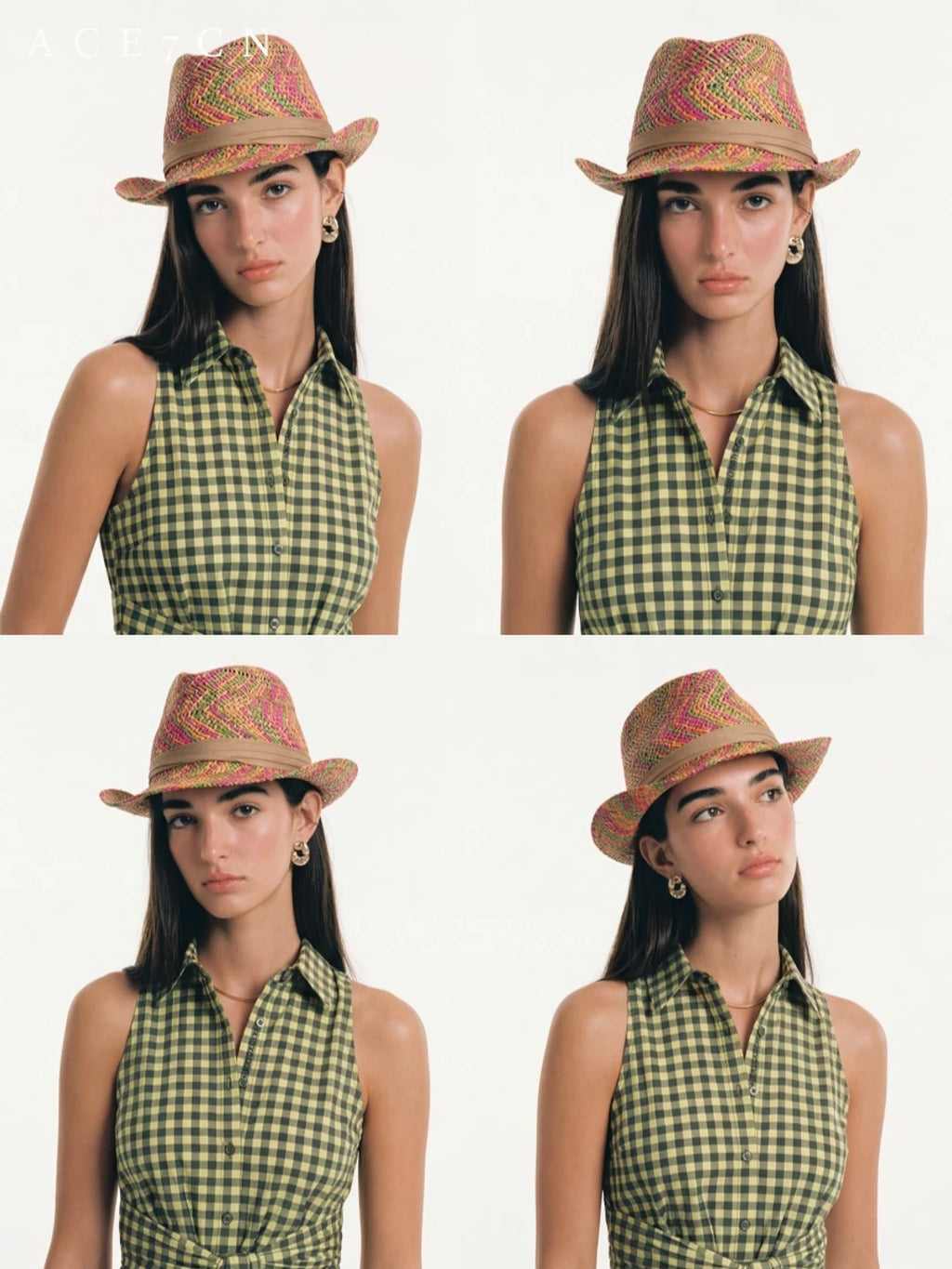 Nordic Colorful Multicolor-Yarn Straw-Woven Fedora American Western