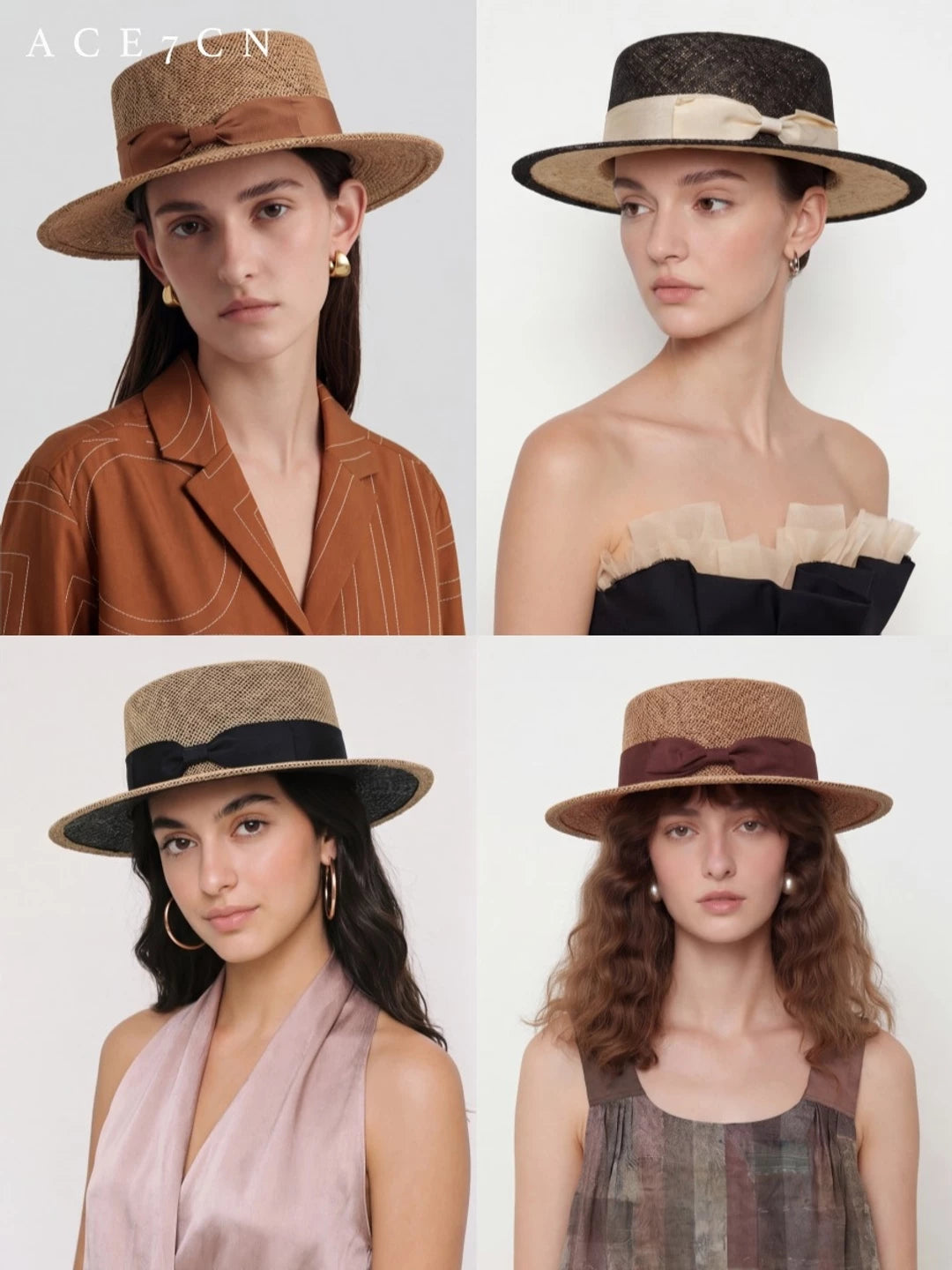 British Vintage Light-Luxury Natural Raffia Dress Hat