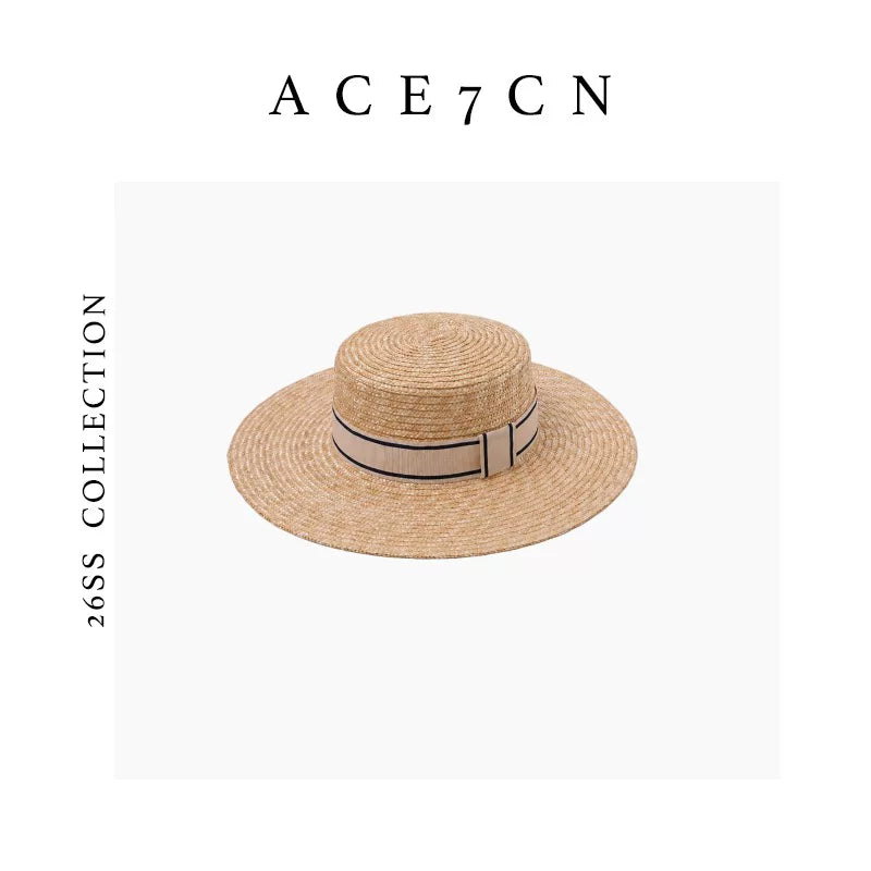 British Vintage Premium Wheat-Straw Straw Hat Hand-Woven