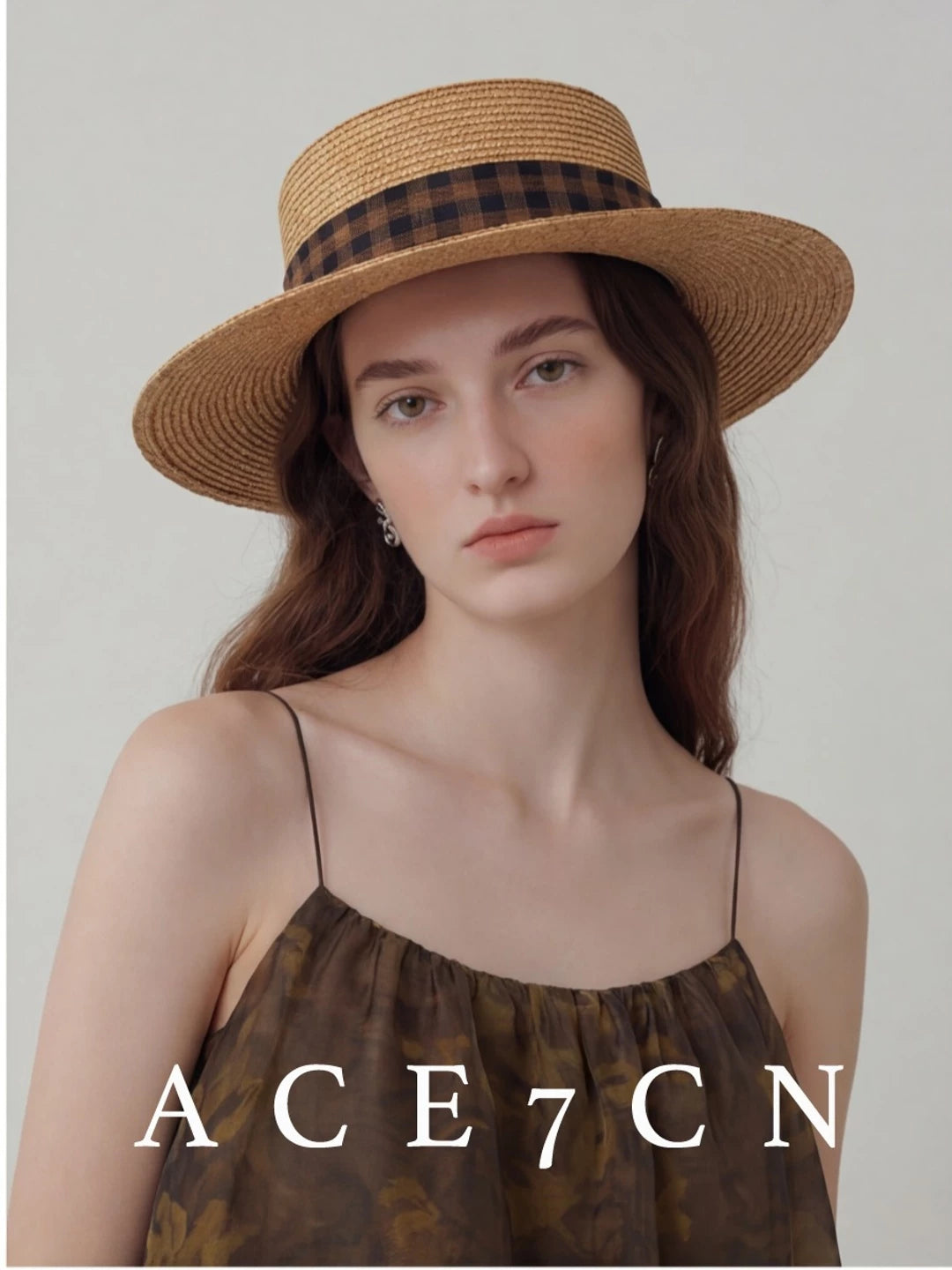 Korean Plaid Straw Hat British Vintage Resort