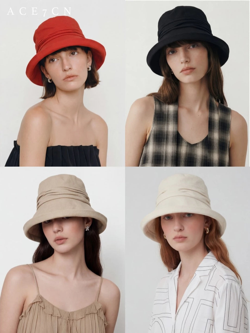 Japanese Cotton-Linen Vintage Bucket Hat Handmade Pleated