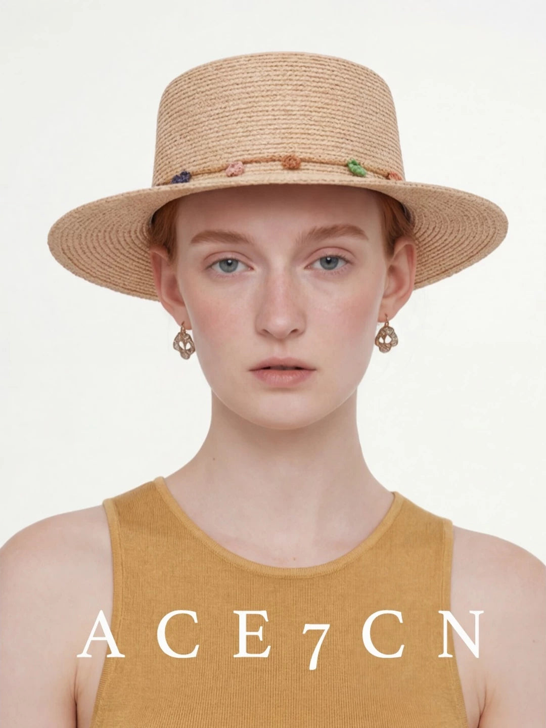 South-France Resort Raffia Dress Hat Colorful Pom