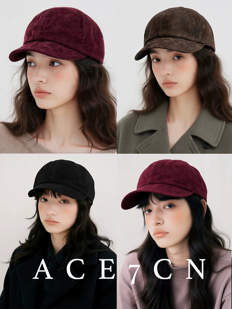Luxury Lambskin Vintage Suede Leather Baseball Cap