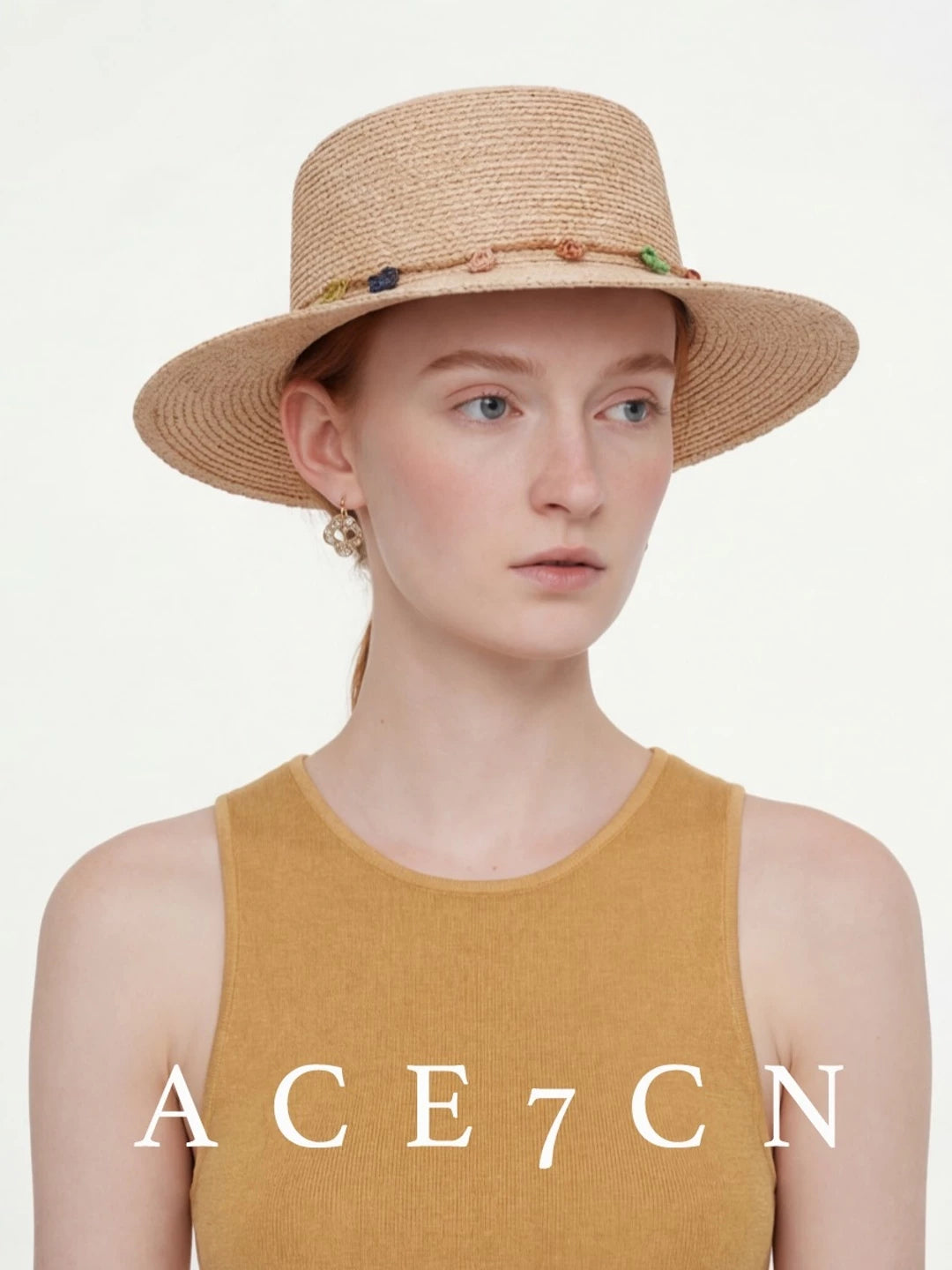 South-France Resort Raffia Dress Hat Colorful Pom
