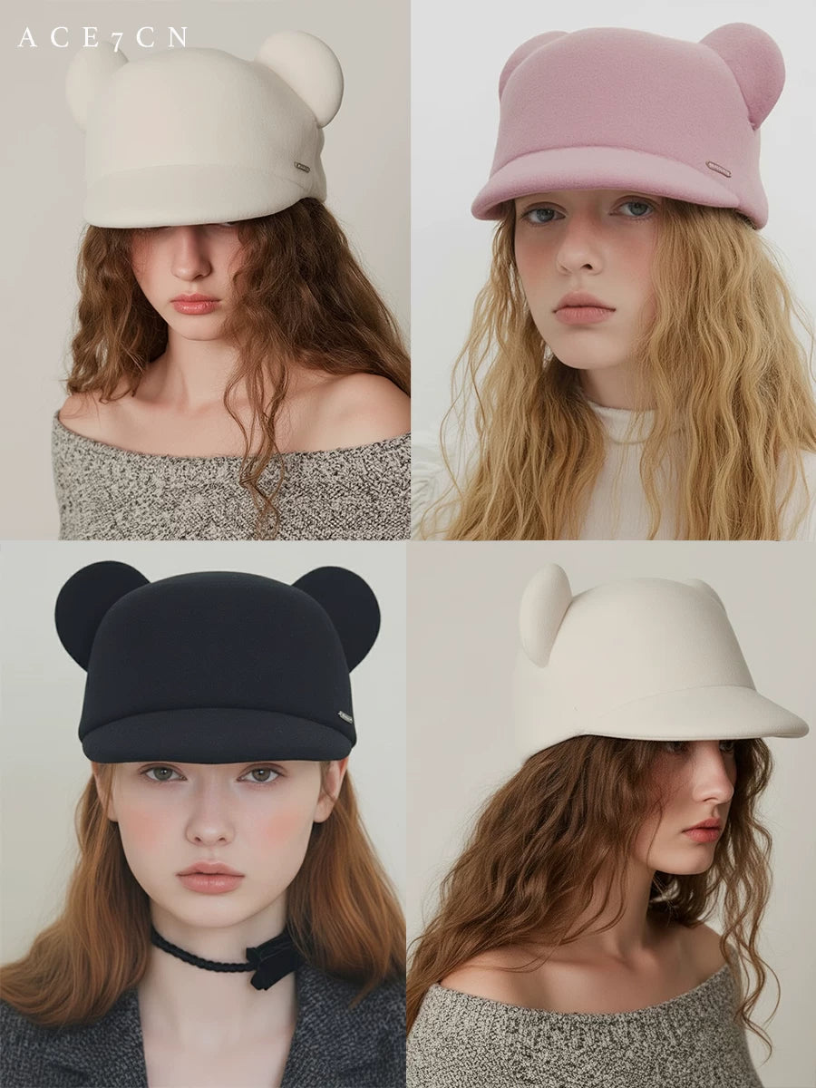 Japanese Niche Mouse-Ear Hat Wool-Felt 3D Styling