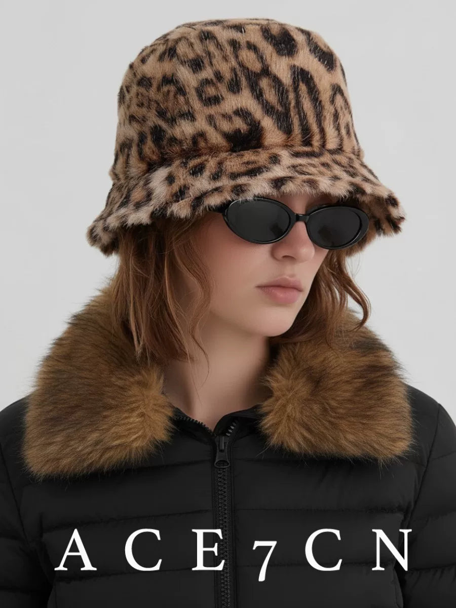 British Vintage Leopard Bucket Hat Vintage Faux-Fur