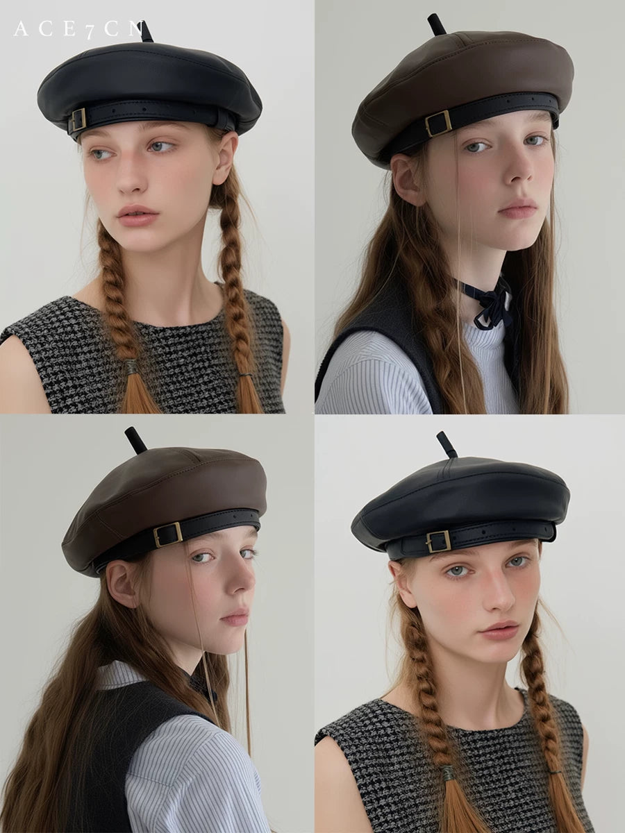 British Classic Beret Vintage PU Painter Beret