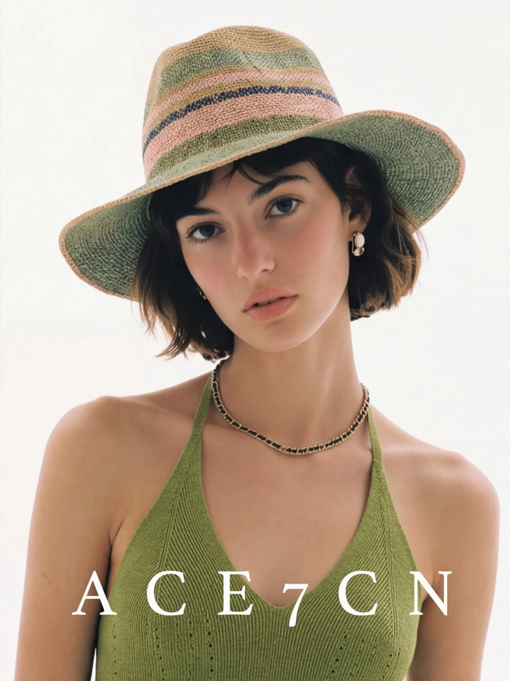 Nordic Colorful Straw-Woven Fedora French Striped Color-Block