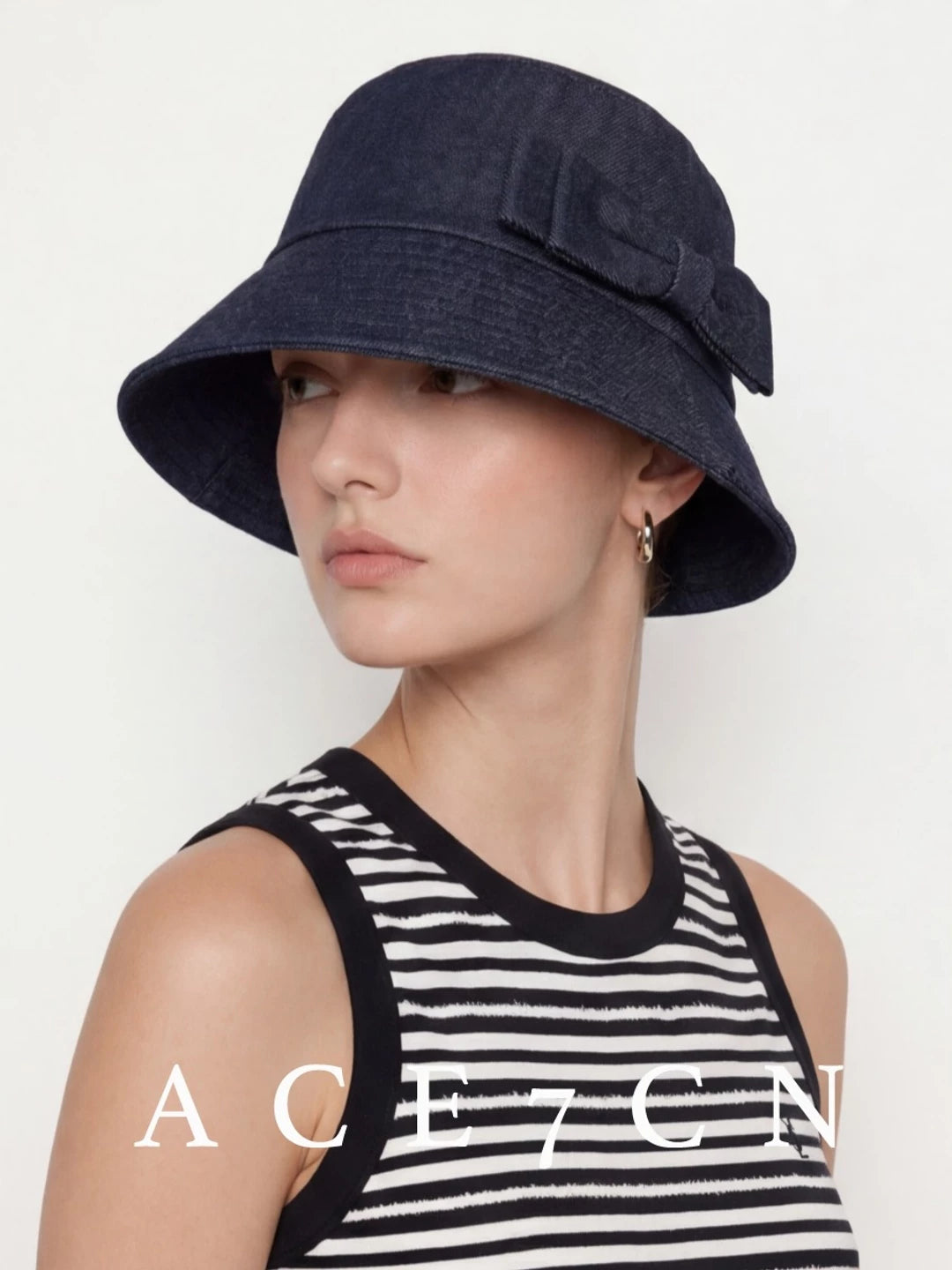 Japanese Vintage Classic Denim Bucket Hat Bow