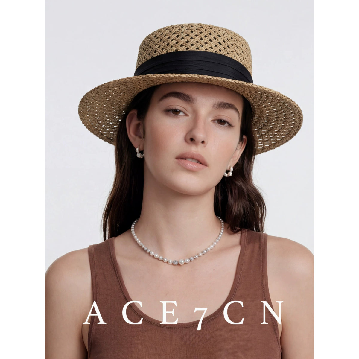 French Elegant Silk Straw Hat Openwork Resort