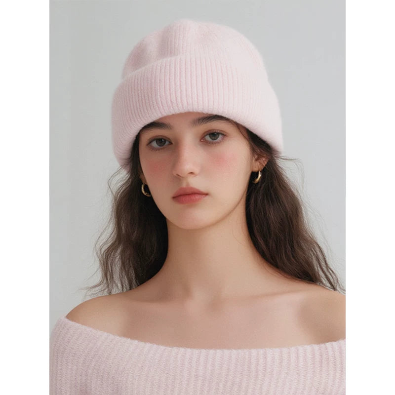 Nordic Muted Cream Knit Beanie Women Autumn-Winter