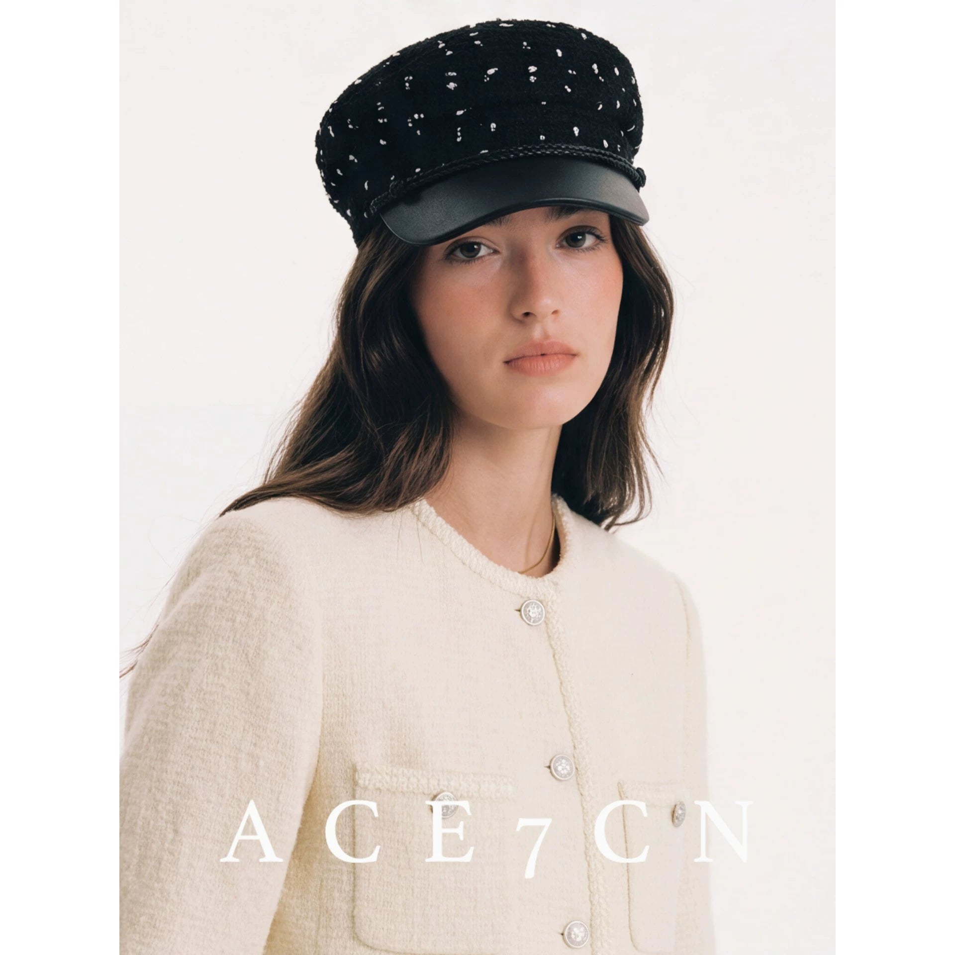 Parisian Vintage Tweed Classic Newsboy Cap Leather-Trim