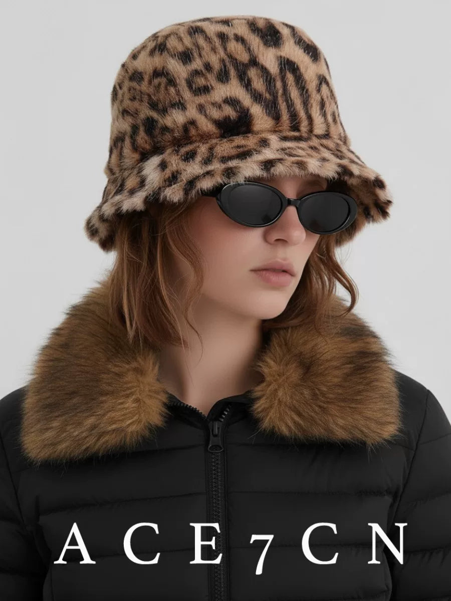 British Vintage Leopard Bucket Hat Vintage Faux-Fur