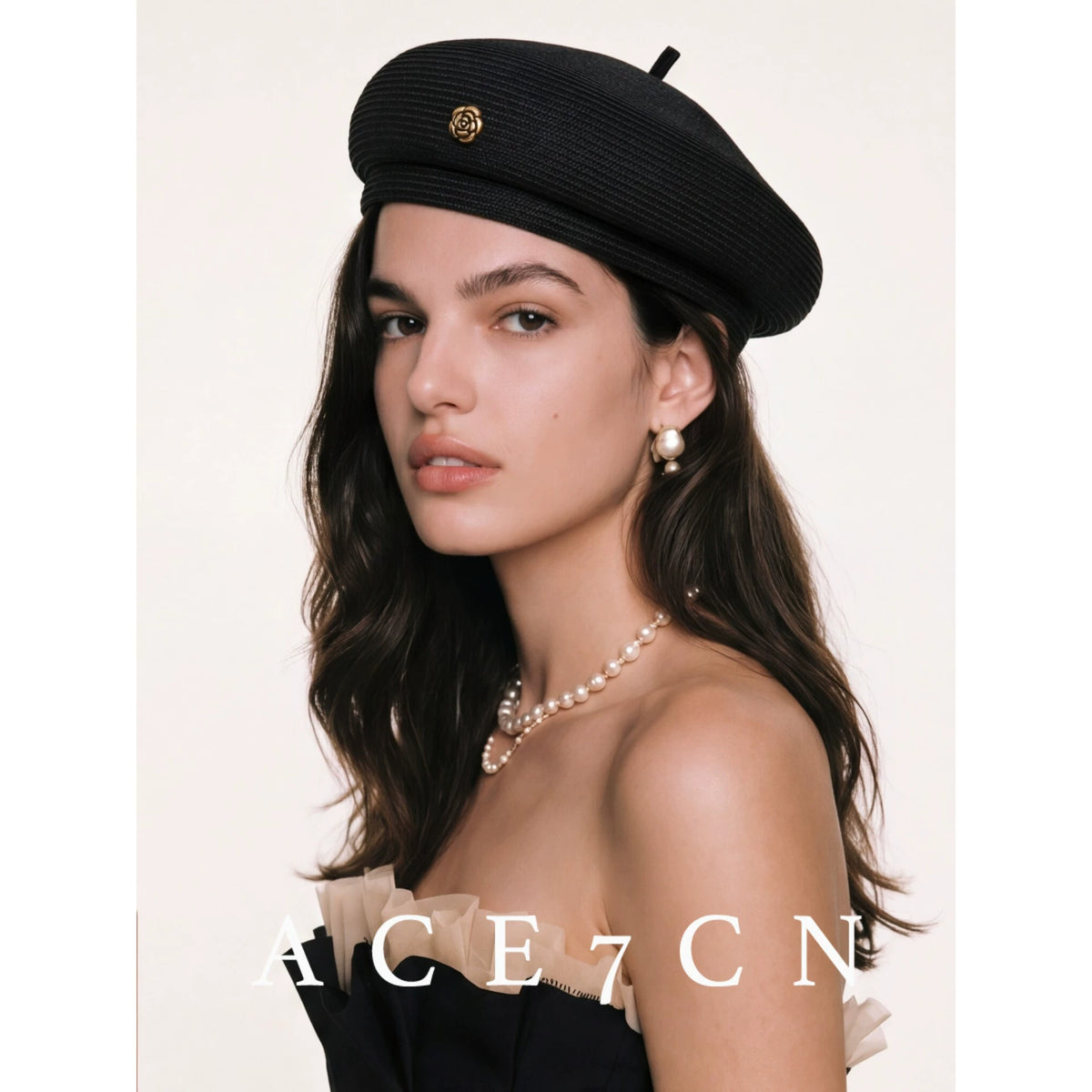 Camellia Parisian Runway Light-Luxury Straw Pillbox 3D