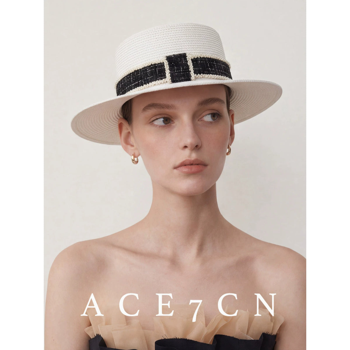 Parisian Tweed Classic Paper-Straw Dress Hat Elegant