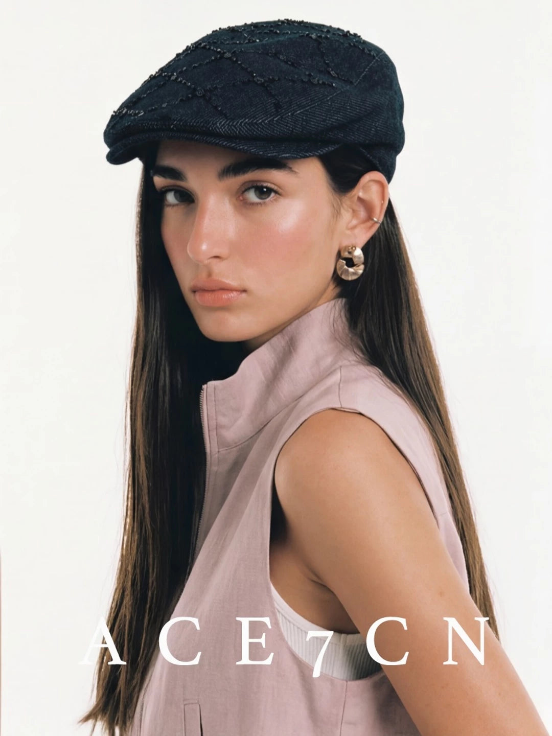 British Urban Chic Denim Flat Cap Subtle-Glitter