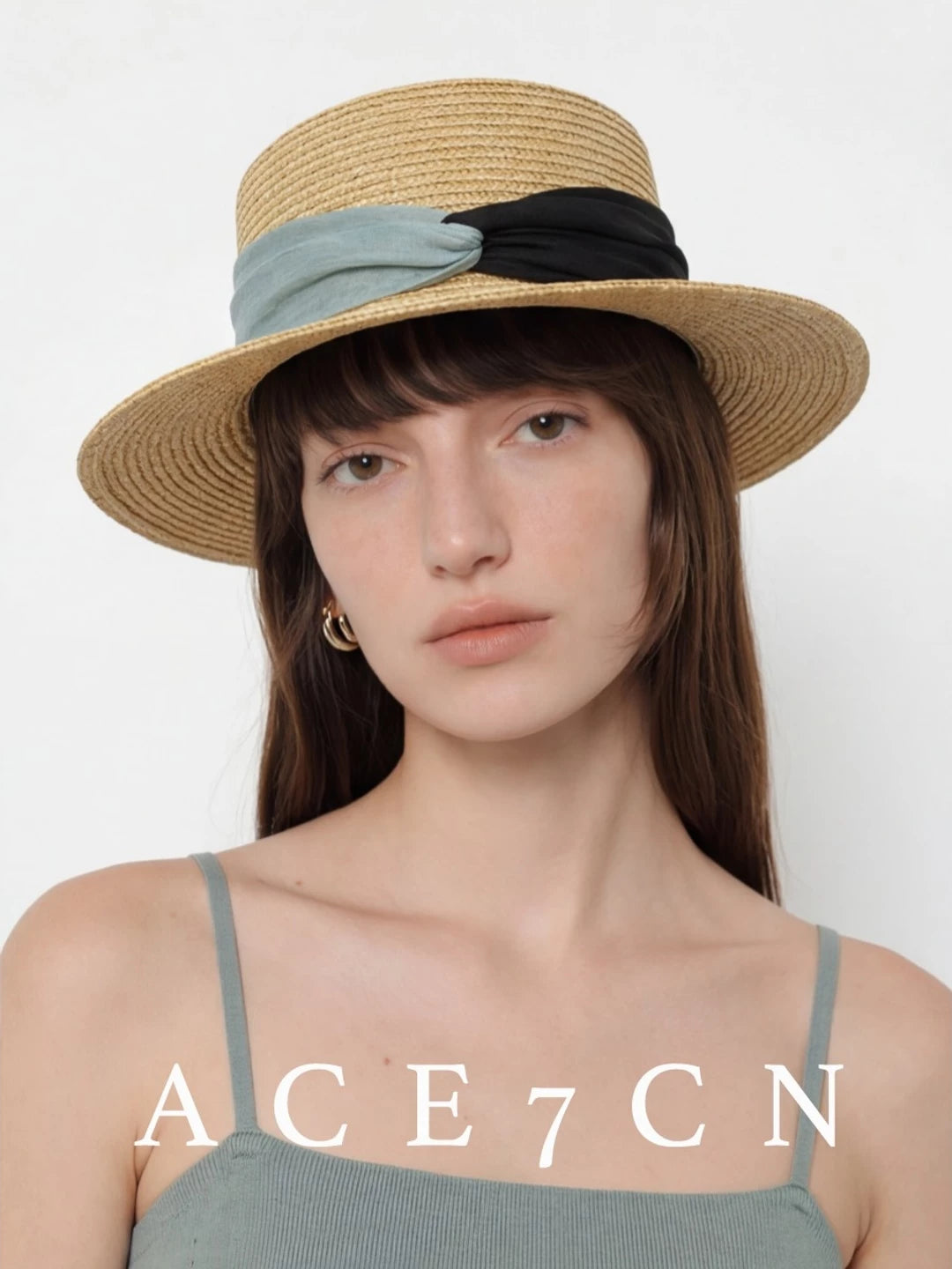 French Vintage Straw Hat Ribbon Color-Block Hepburn