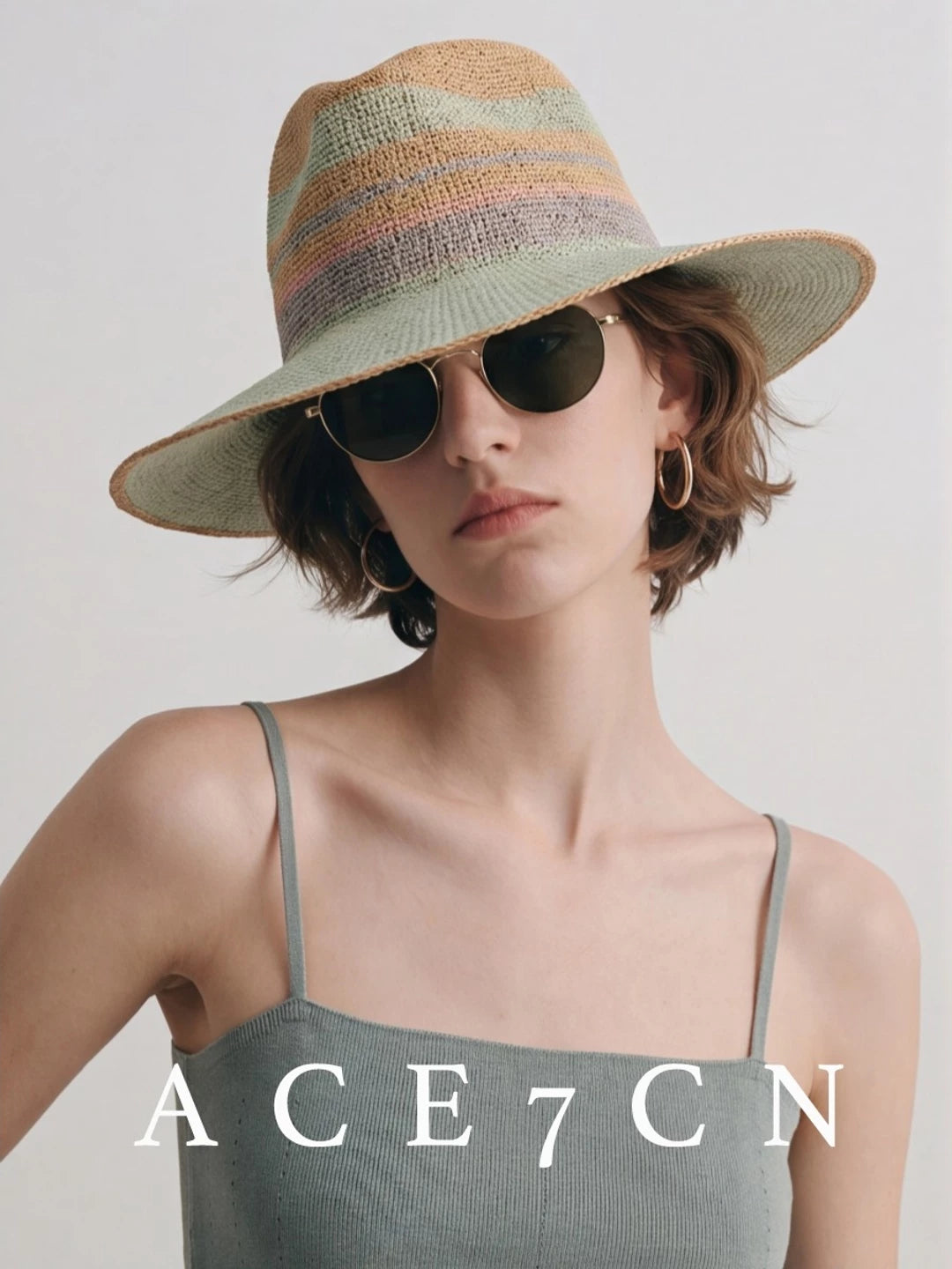 Nordic Colorful Straw-Woven Fedora French Striped Color-Block