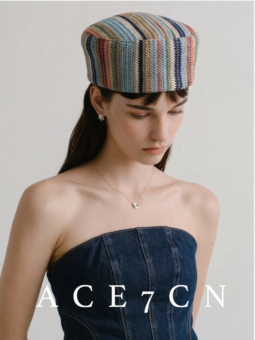Nordic Relaxed Striped Pillbox Hat Tweed Colorful