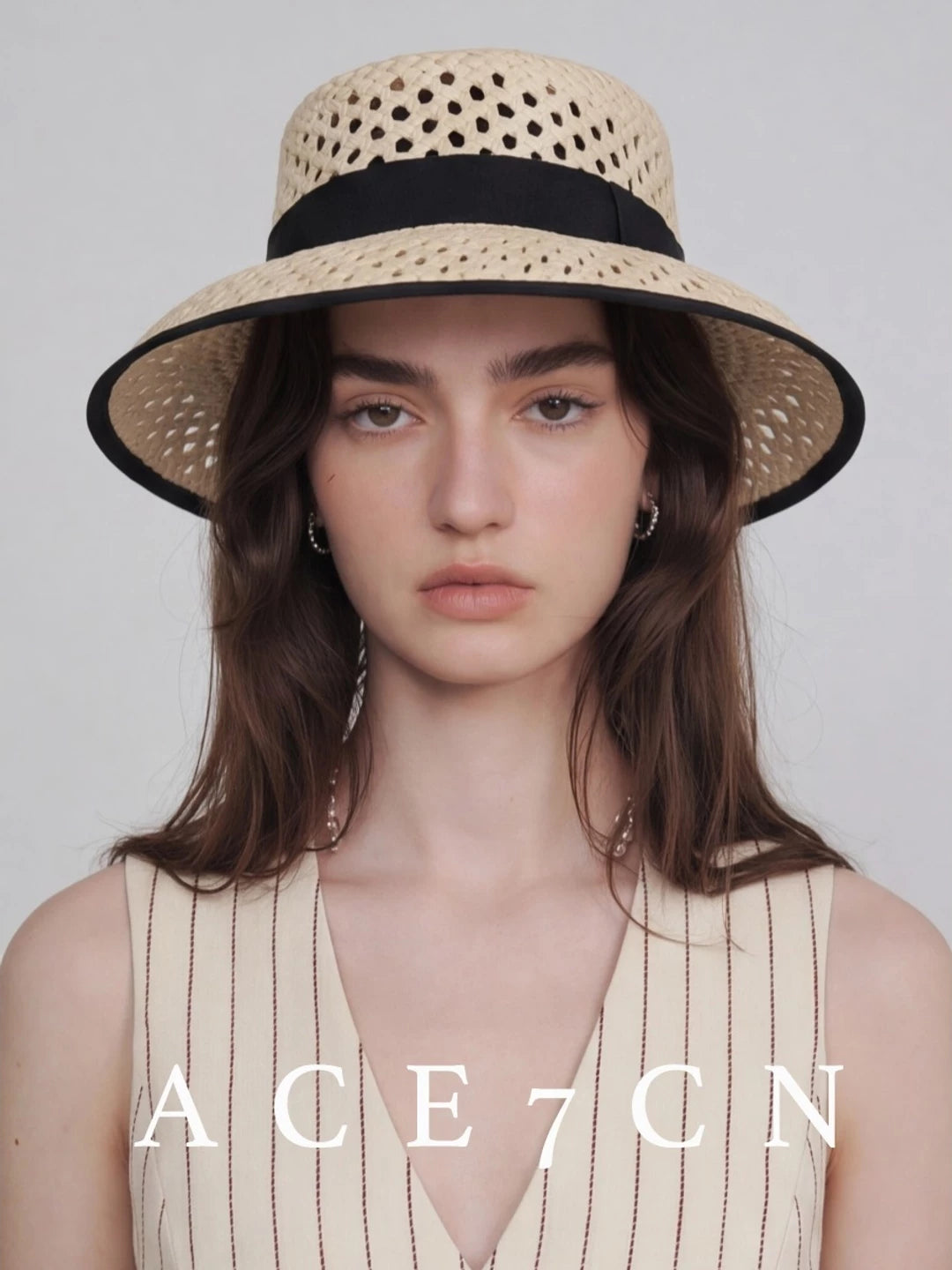 Parisian Runway Hepburn Cloche Hat Straw-Woven Openwork