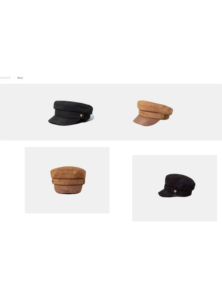 British Suede Captain Hat Autumn-Winter Suede Newsboy