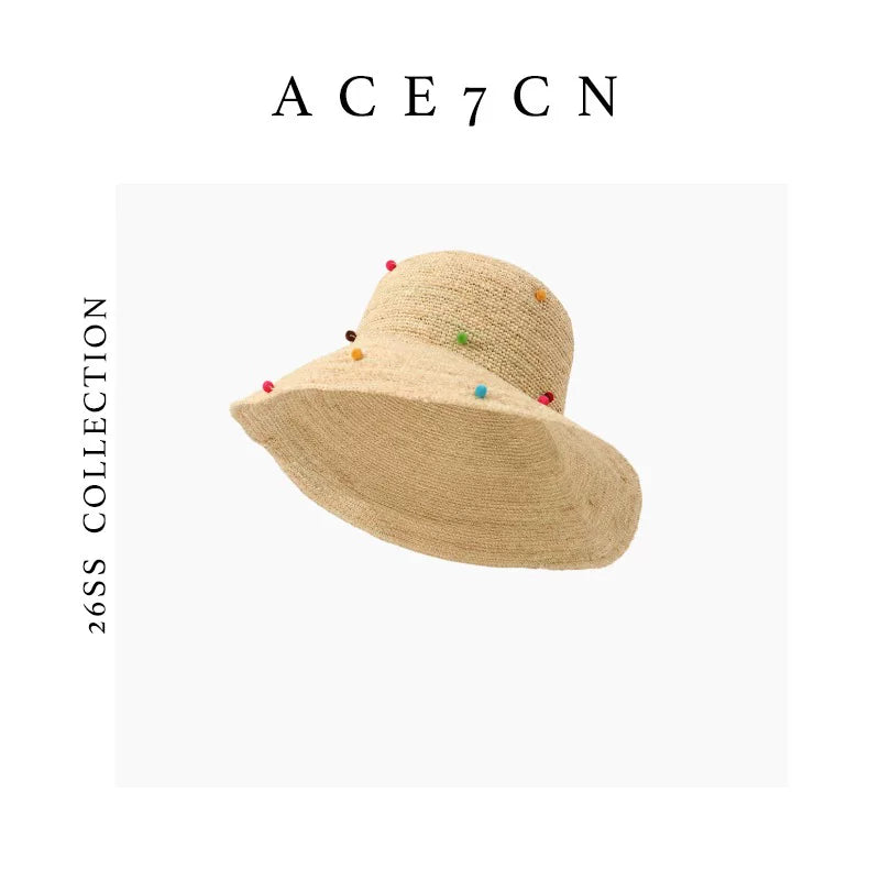 Danish Multi-Dot Straw Hat Foldable Premium Raffia