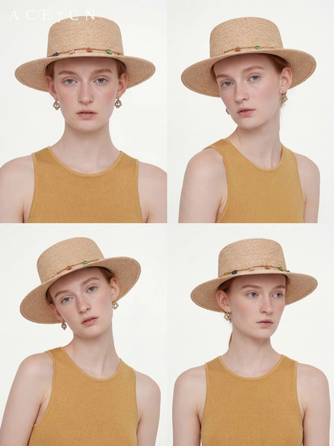 South-France Resort Raffia Dress Hat Colorful Pom