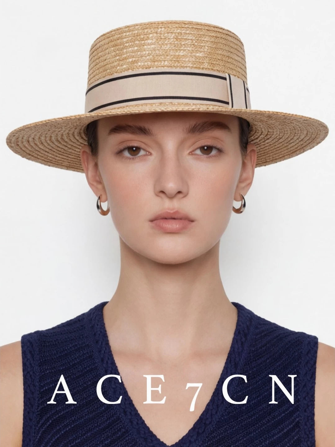 British Vintage Premium Wheat-Straw Straw Hat Hand-Woven