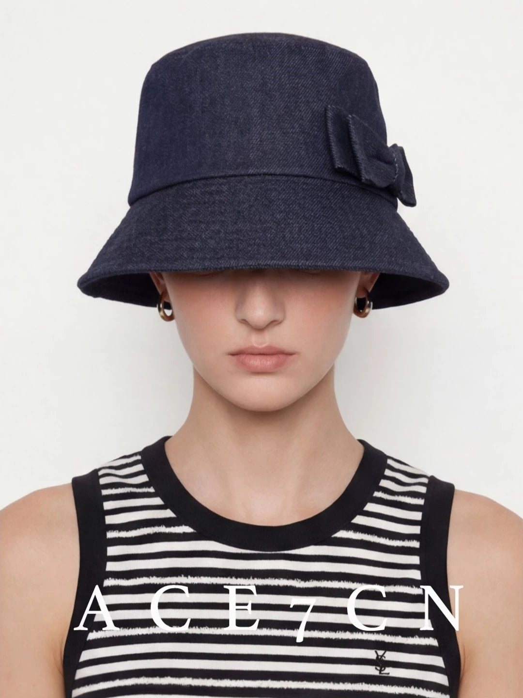 Japanese Vintage Classic Denim Bucket Hat Bow
