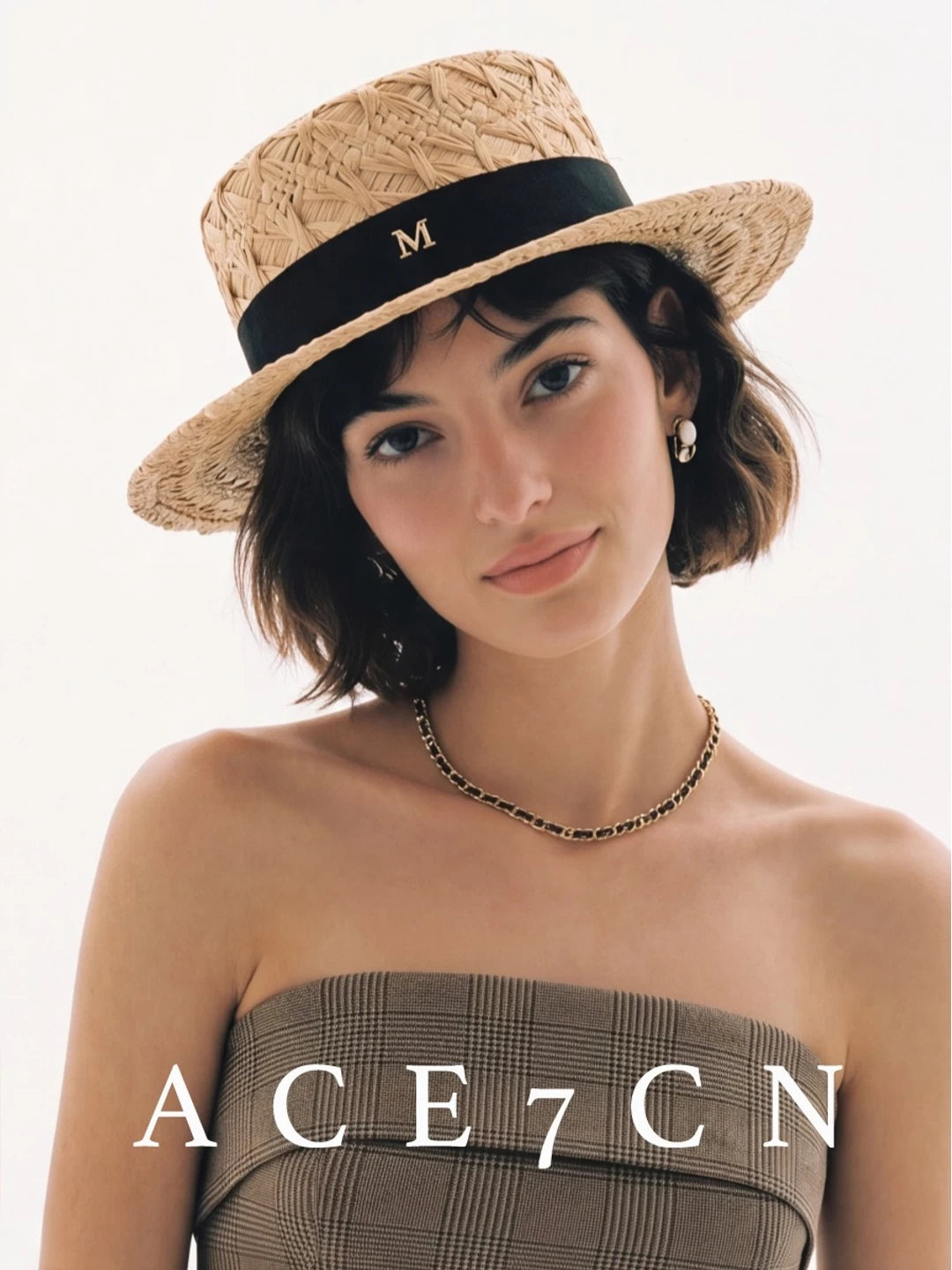 French Elegant Raffia Dress Hat Hand-Woven Straw