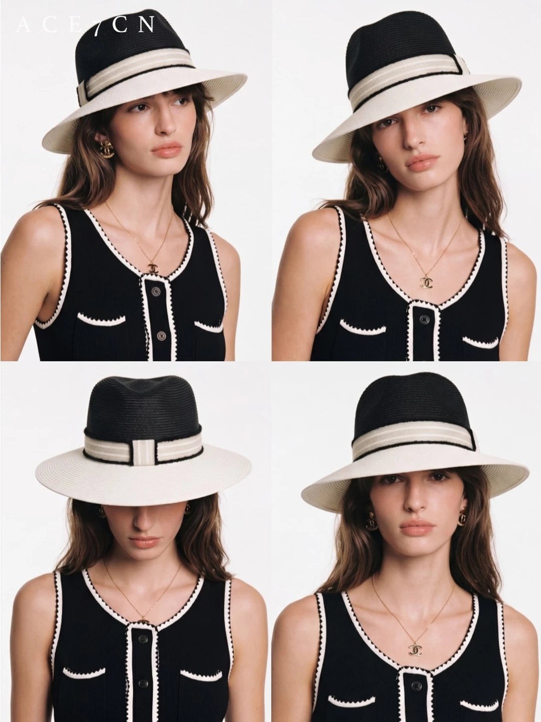 Classic French Parisian Tweed Woven Straw Hat