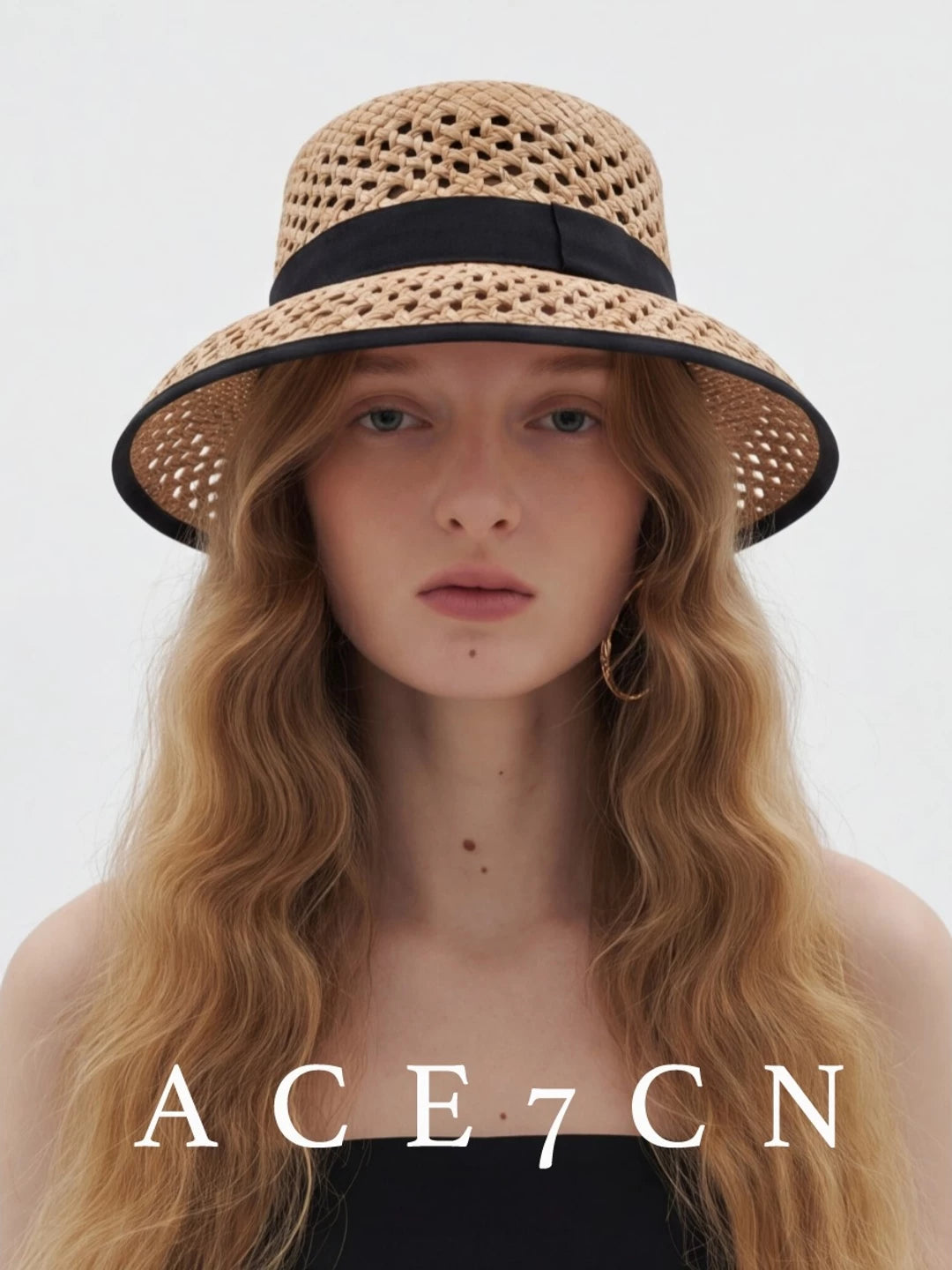 Parisian Runway Hepburn Cloche Hat Straw-Woven Openwork