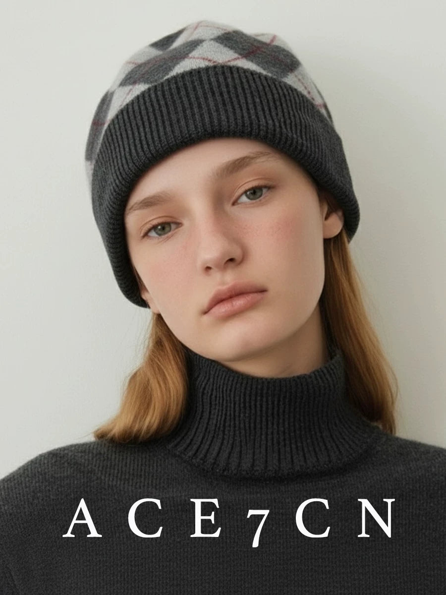 100 cashmere Nordic Argyle Cashmere Hat Autumn-Winter
