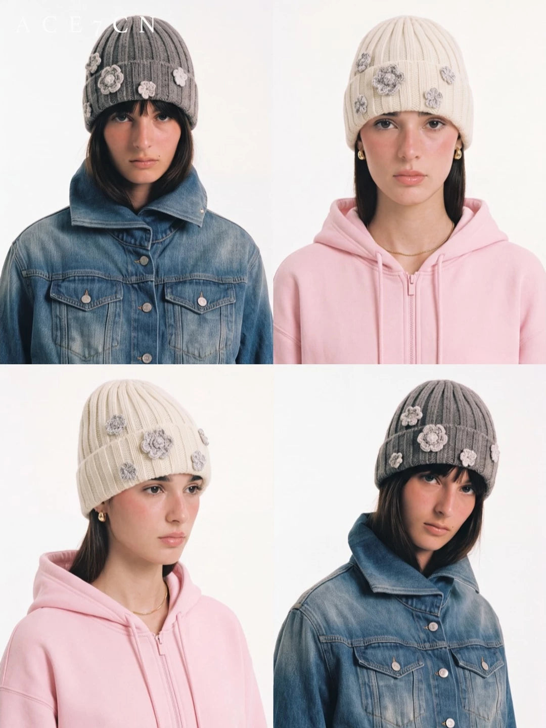 Korean Niche Knit Beanie 26 Autumn-Winter Floral