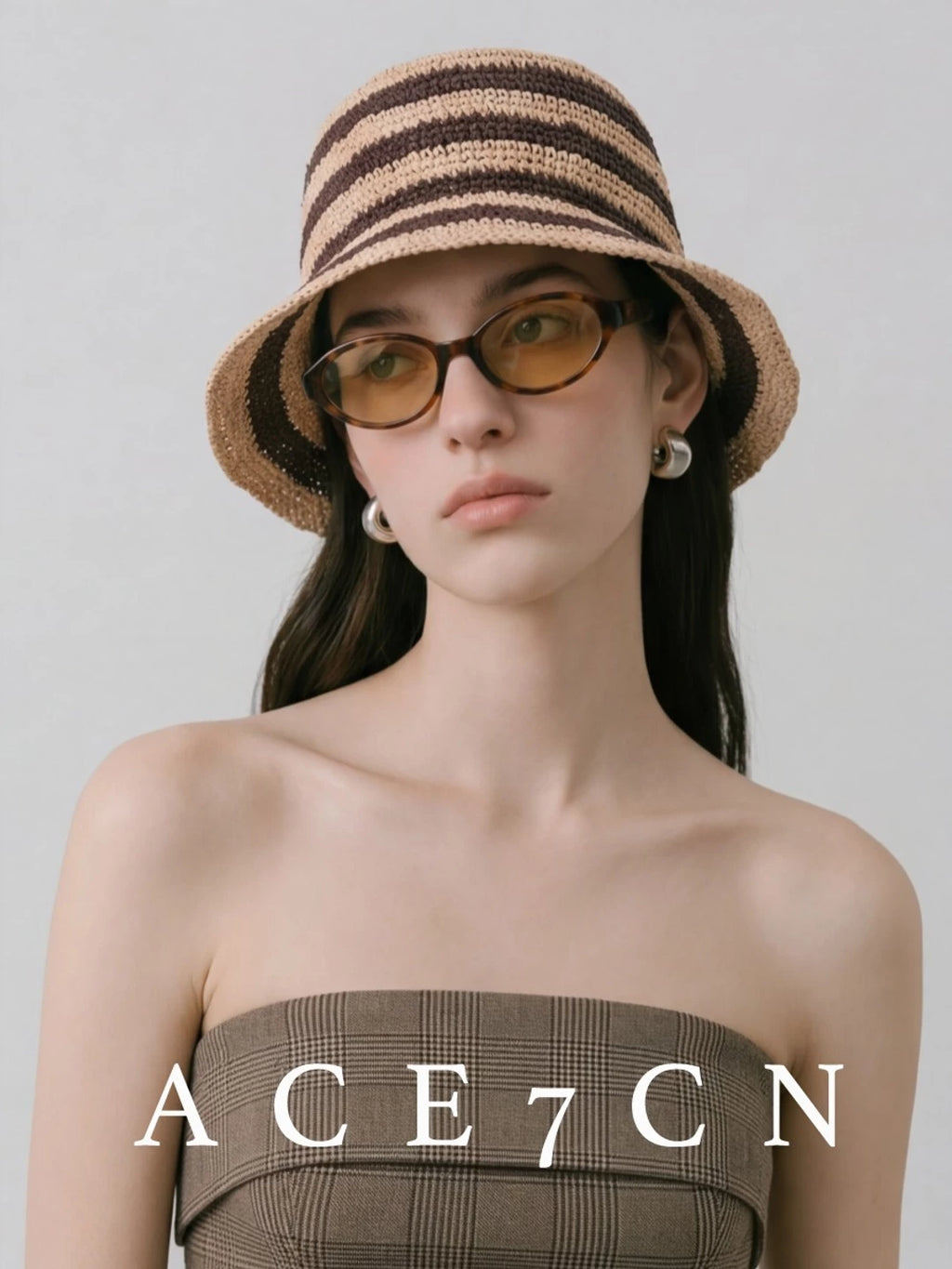Natural-Straw Premium Raffia Bucket Hat Striped Hand-Woven