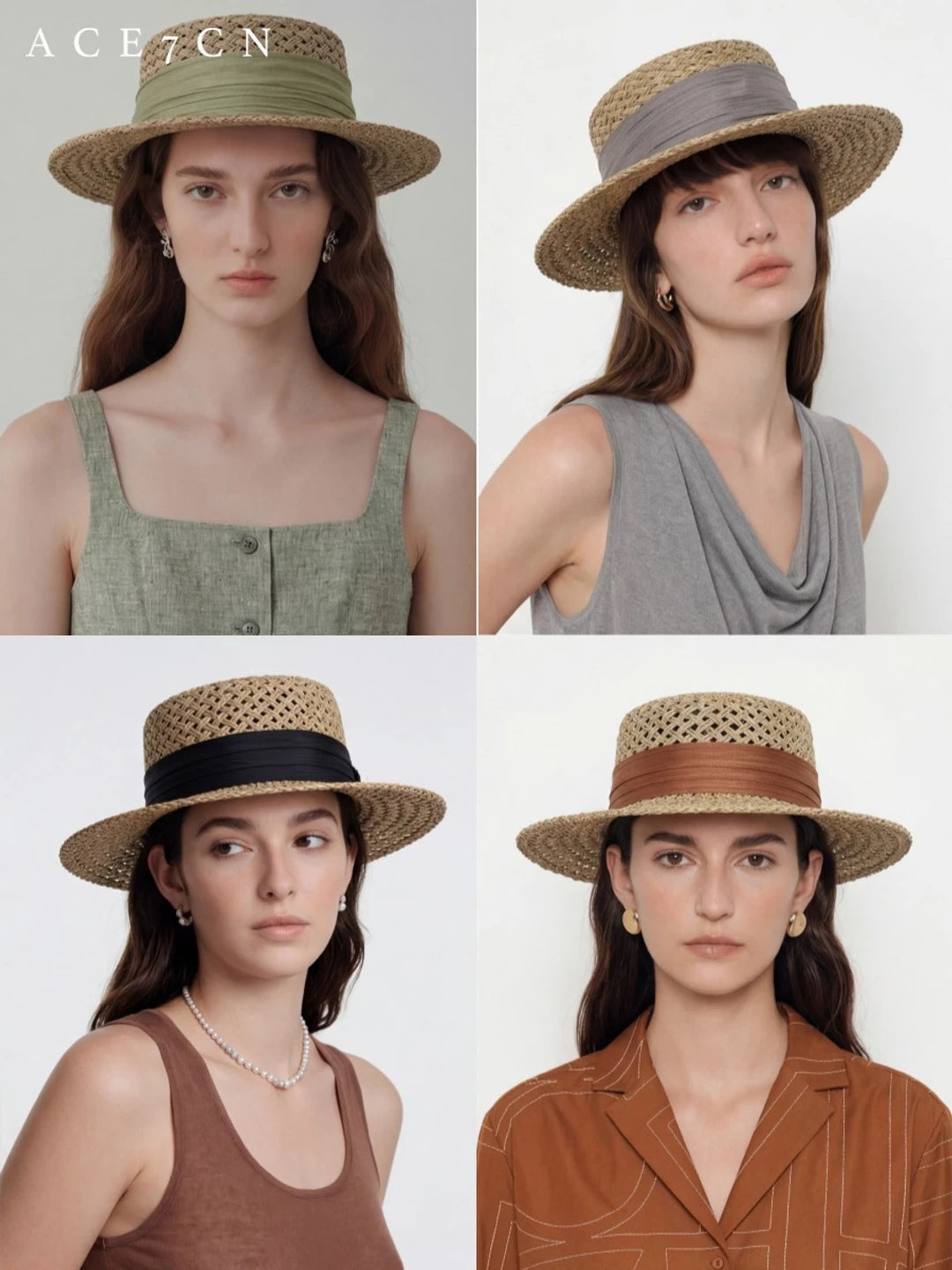 French Elegant Silk Straw Hat Openwork Resort