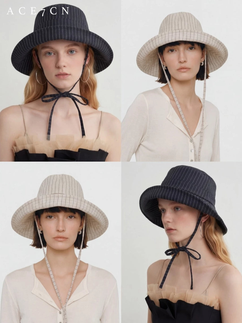 Japanese Niche Bucket Hat Wide-Brim Striped Bucket