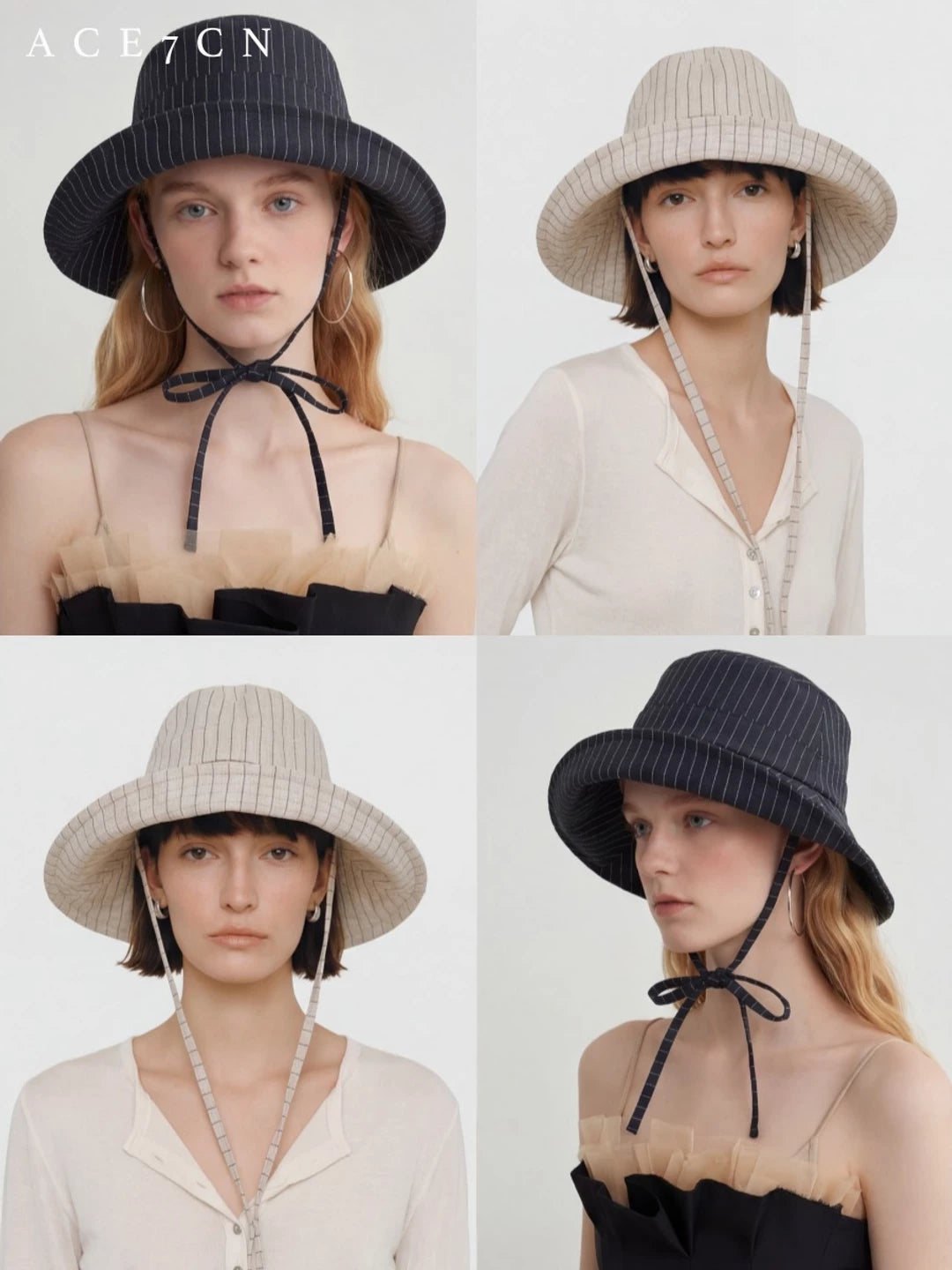 Japanese Niche Bucket Hat Wide-Brim Striped Bucket