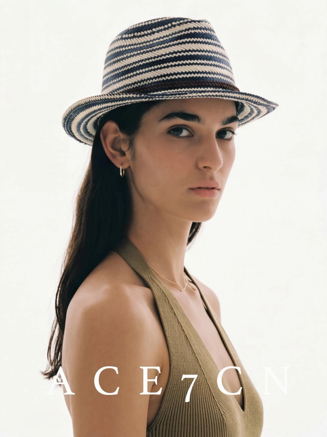 South-France Vintage Blue-White Striped Straw Hat Resort
