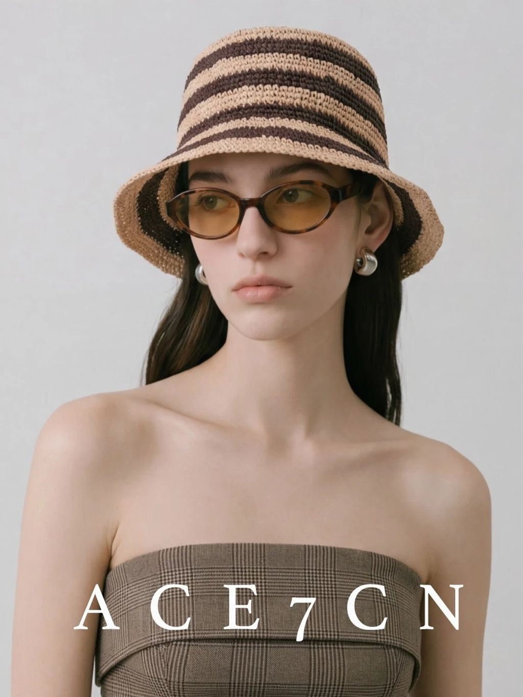 Natural-Straw Premium Raffia Bucket Hat Striped Hand-Woven