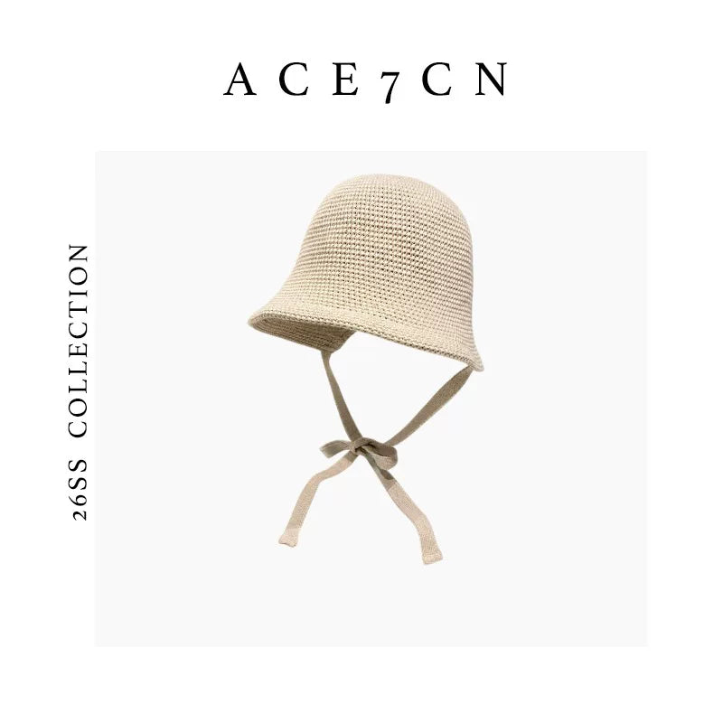 French Elegant Bucket Hat Tie-Strap Knit Bucket