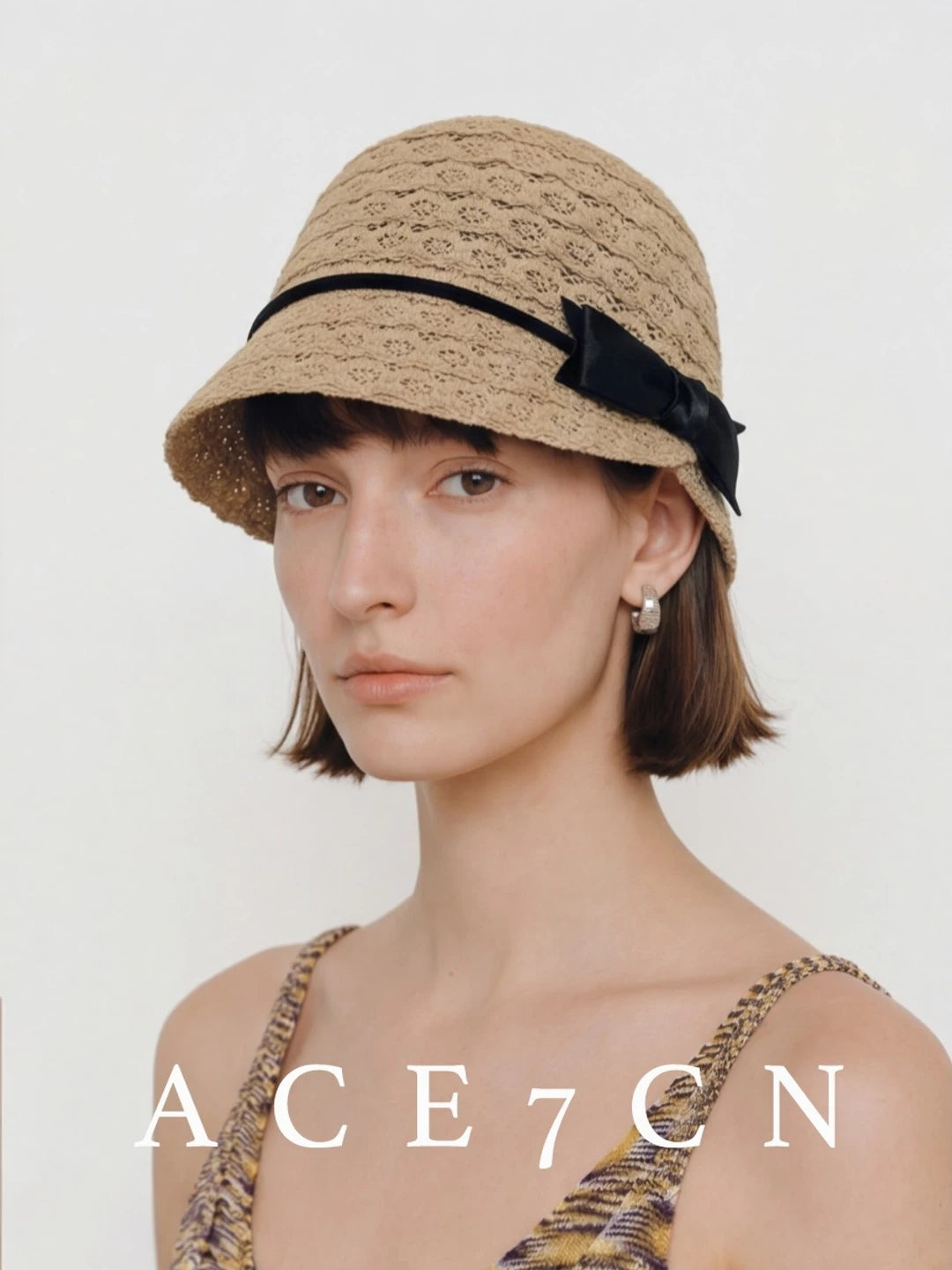 Classic Tweed Equestrian Hat Openwork Woven Embroidered