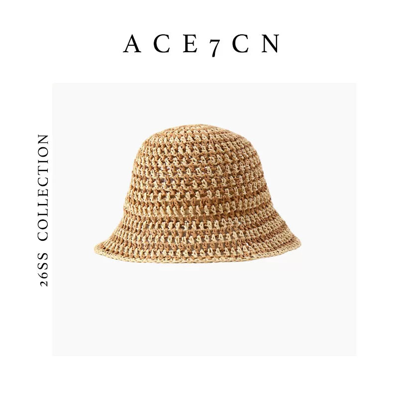 Parisian Premium Straw-Woven Bucket Hat Woven Openwork