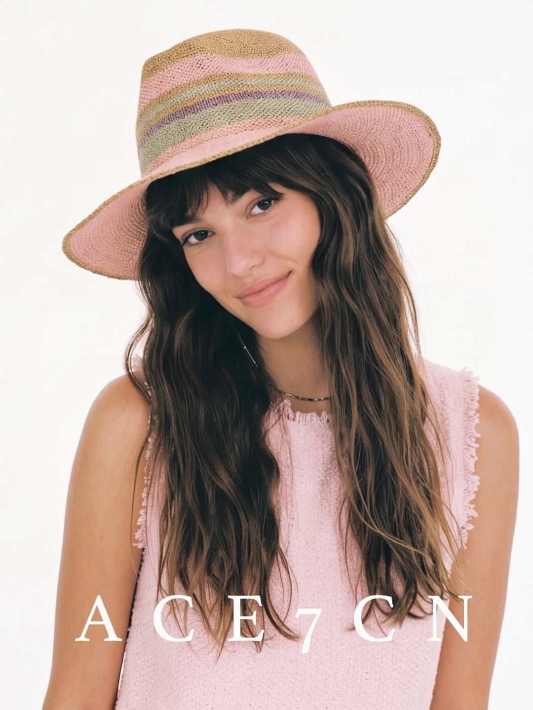Nordic Colorful Straw-Woven Fedora French Striped Color-Block