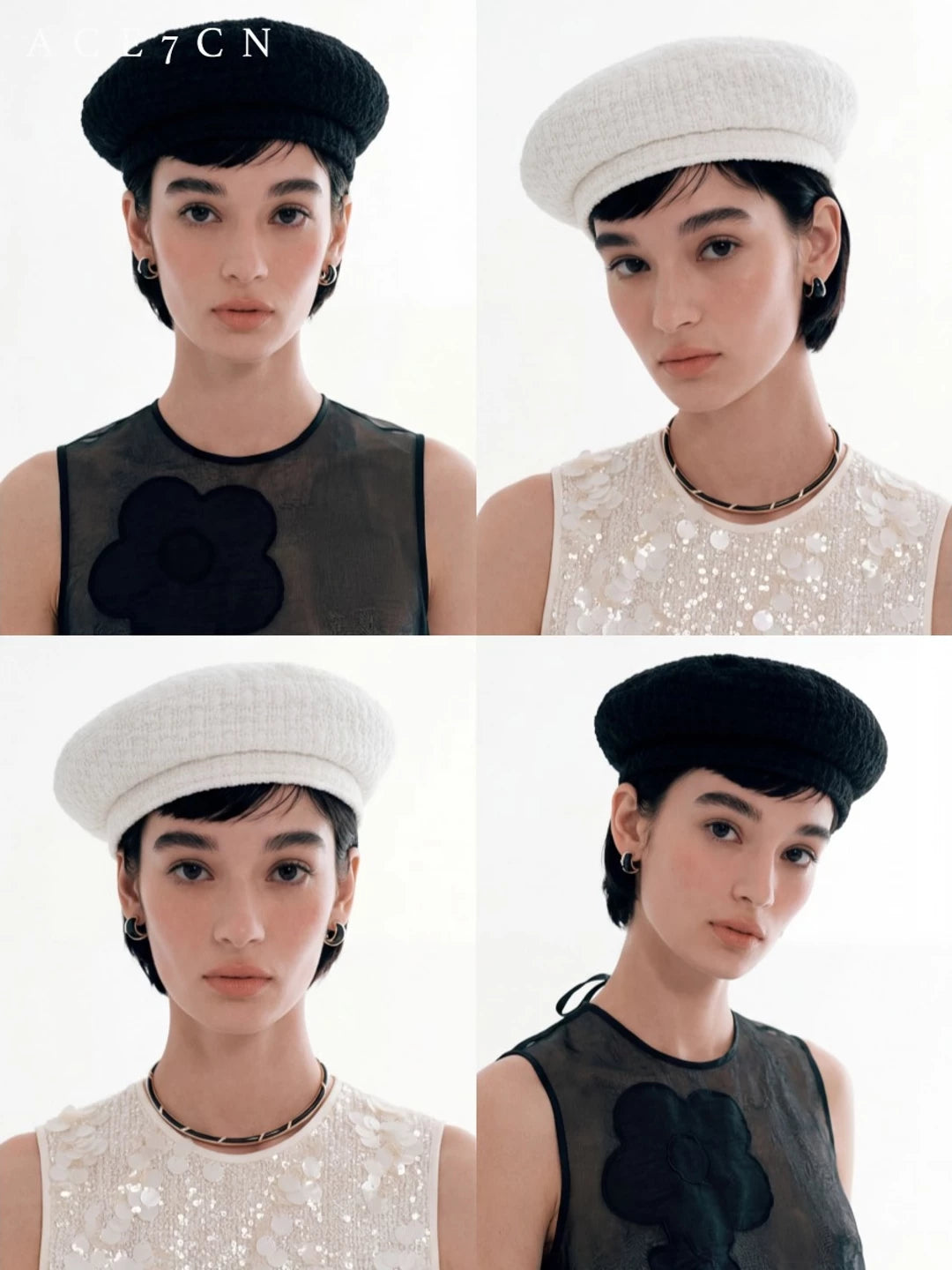 South-France Hepburn-Style Tweed Beret Classic Tweed Travel-Look