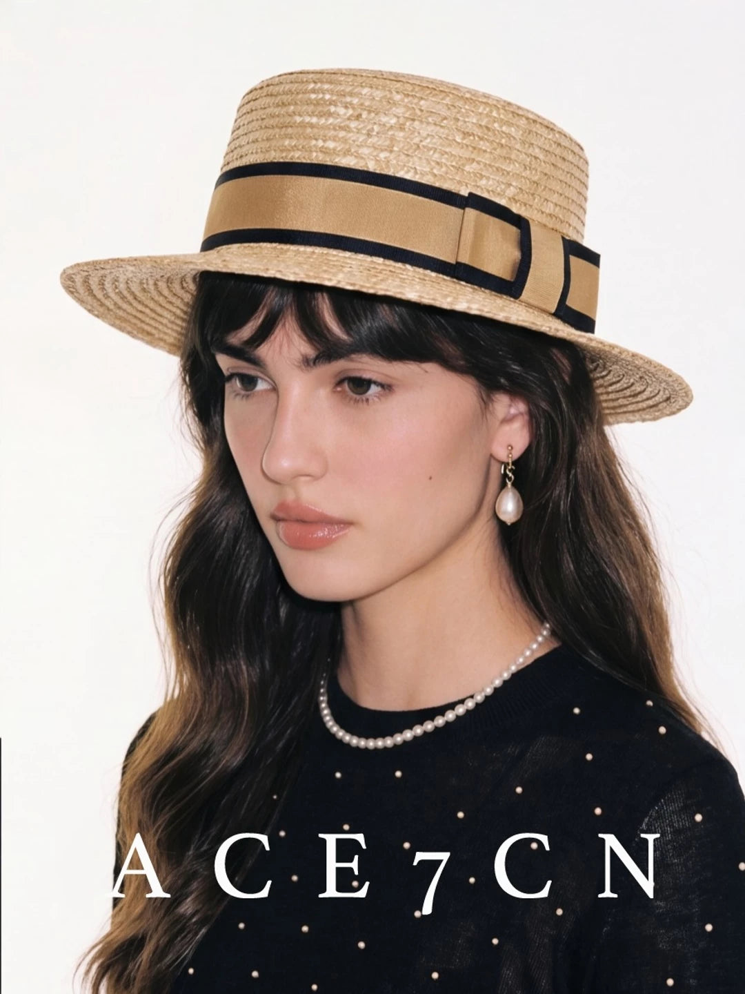 Relaxed French Wheat-Straw Flat-Top Hat Short-Brim Hepburn