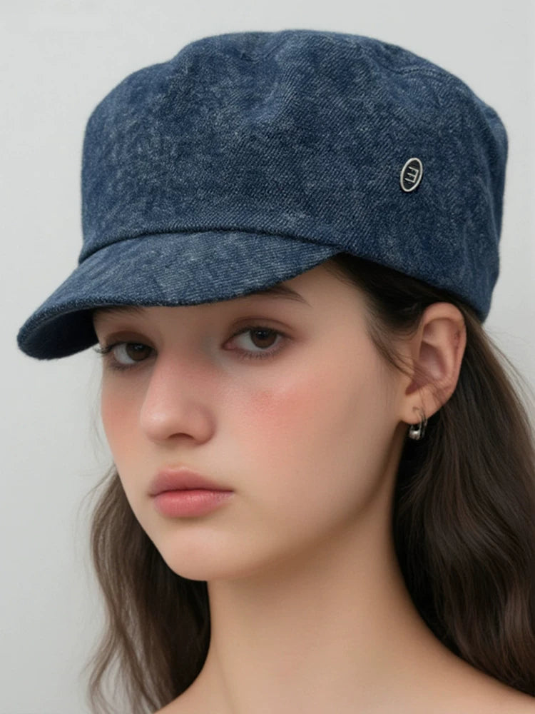 Vintage Denim British Newsboy Cap Women Autumn-Winter