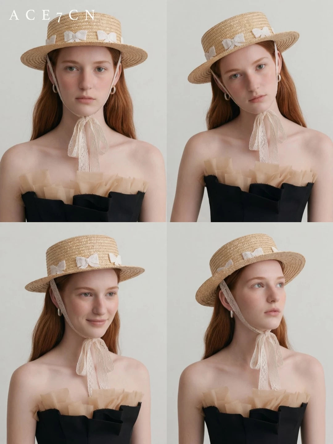 Parisian Natural Wheat-Straw Straw Hat Hand-Woven Bow
