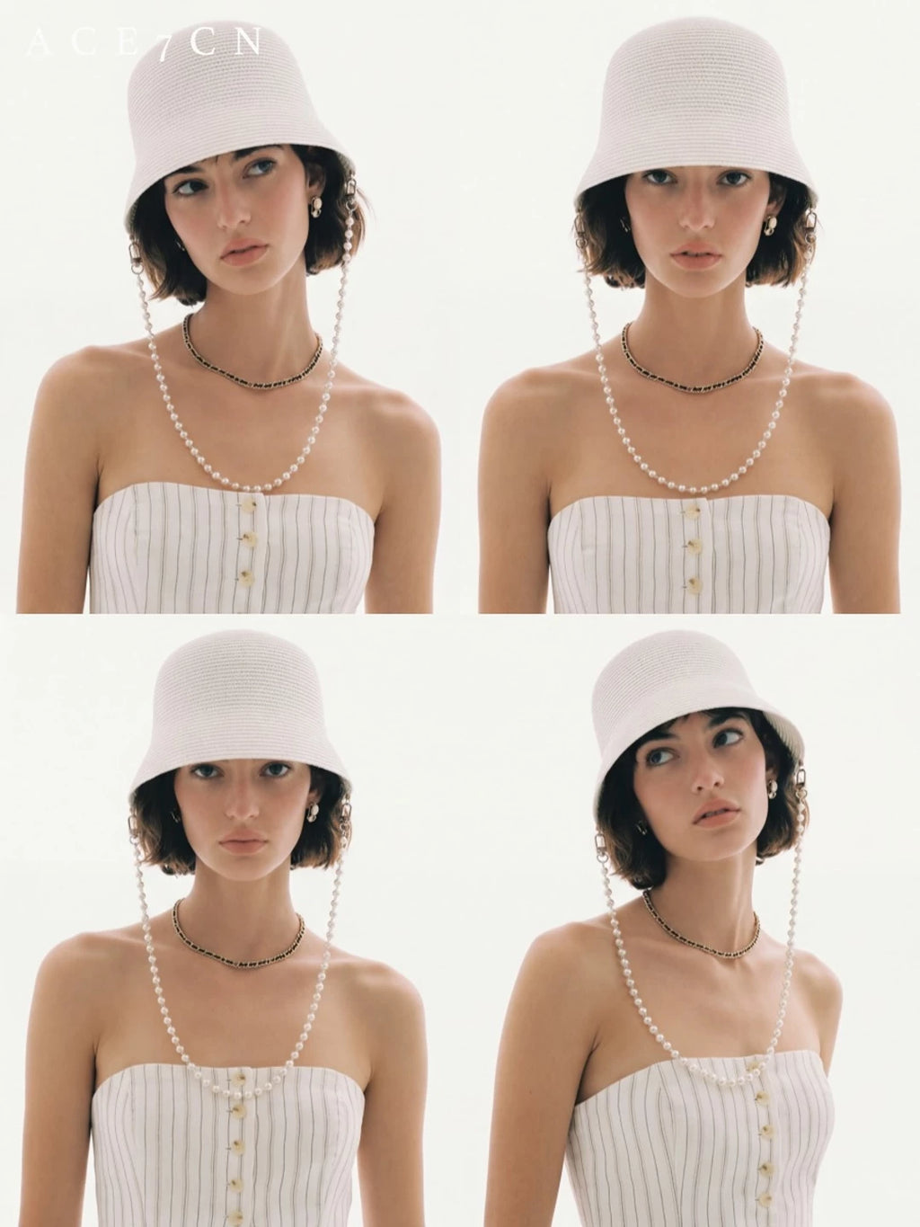 French Vintage White Lampshade Bucket Hat Round-Top